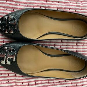 Tory Burch Black Flats with Silver Logo